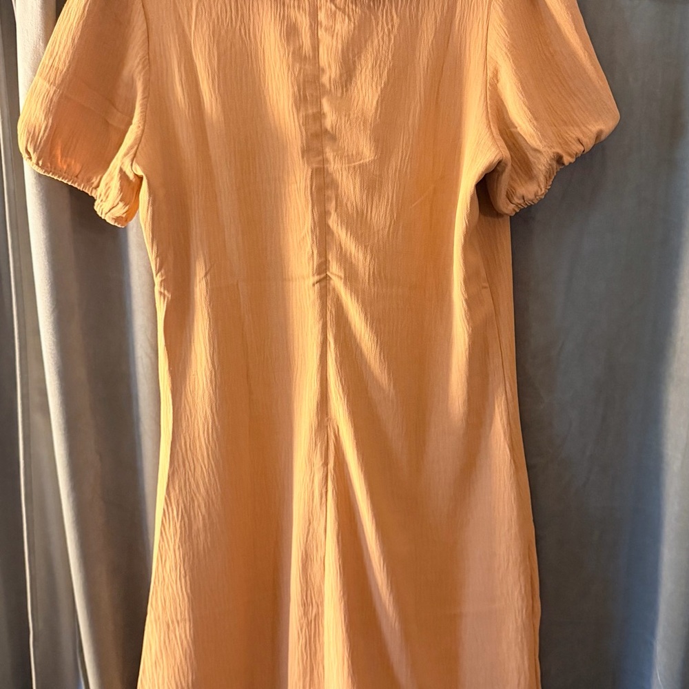 Roolee Mustard Yellow Short Sleeve Dress with Floral Collar - Picture 2 of 6